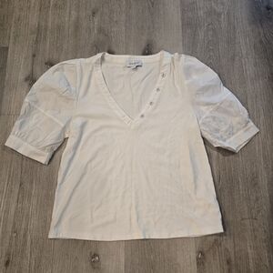 Evereve Puff Short Sleeve V Neck Shirt Womens Size Small